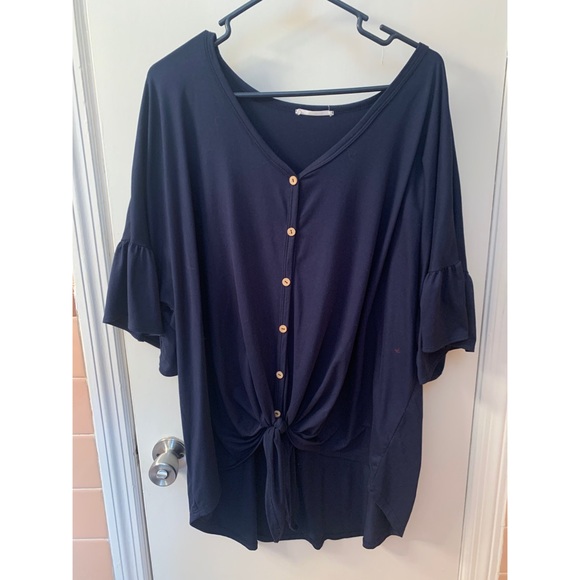 Tops - Navy button up tie top